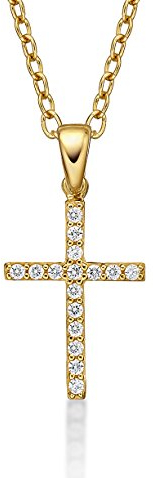 Diamond Treats 9 Karat Gold Kreuz Anhänger mit kubischen Zirkonia und Kette, zierliche 9K Gelbgold Kreuz-Anhänger Halskette für Damen und Mädchen, Kreuz Kette mit 40 cm Goldkette, 375 Echt Gold Kreuz