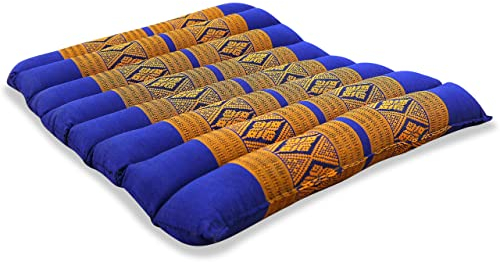 livasia Sitzkissen Stuhlauflage klein - 35x35x4,5cm - Bodenkissen gesteppt Indoor/Outdoor, Meditationskissen Yogakissen, Stuhlauflage Palettenmöbel, Steppkissen für Stuhl und Bank (Blau/Gelb)