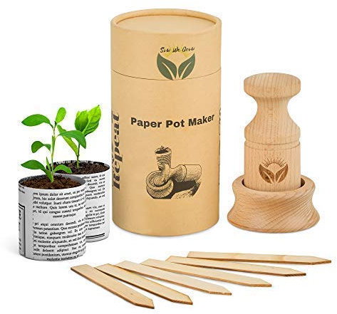 Seed Starting Paper Pot Maker for Seedling and Seed Starter pots Use This Wooden Paper Plant Pot Maker to Make Unlimited Biodegradable pots for seedlings Makes 1 3/4 Inch Seedling pots + Plant Labels