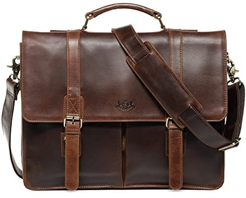SID & VAIN große Aktentasche echt Leder - 15.4 Zoll Laptop Business-Tasche HARVORD XL - Arbeitstasche Laptoptasche Herrentasche mit Laptop-Fach - Ledertasche Herren braun handgefertigt