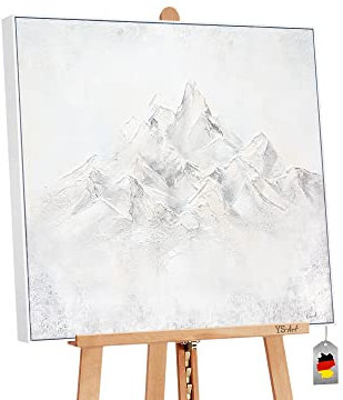 YS-Art Abstrakt Acryl Gemälde auf Leinwand mit Rahmen Berglandschaft handgemalt Wandbilder Wohnzimmer modern Wohndekor Bilder Büro echte Kunst 100x100 cm