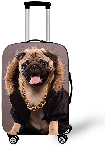 Surwin 3D Reise Kofferschutzhülle Waschbare Reisetasche Kofferbezug Elastisch Kofferhülle Gepäck Cover Reisekoffer Hülle Schutz Bezug Schutzhülle (Luxus Mops,XL (30-32 Zoll))