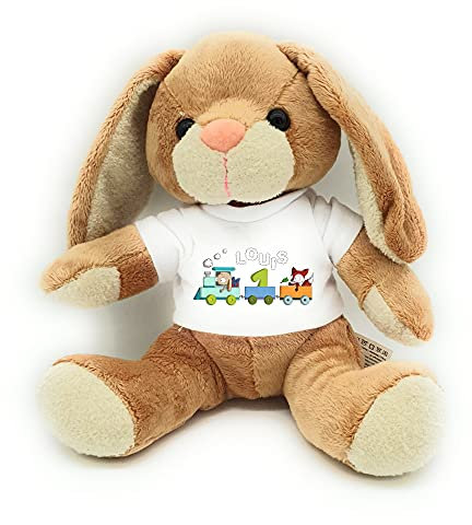 Kilala Hase Geburtstagszug Kuscheltier mit Wunschname Eisenbahn Waldtiere Mädchen Jungen zum Geburtstag (Junge 1.Geburtstag)