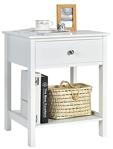 COSTWAY Nachttisch mit Schublade, Beistelltisch 2 Ebene Holz, Nachtkommode Nachtschrank Flurkommode, Flurtisch Telefontisch für Wohnzimmer Schlafzimmer, 48 x 40 x 58 cm (1, Weiß)