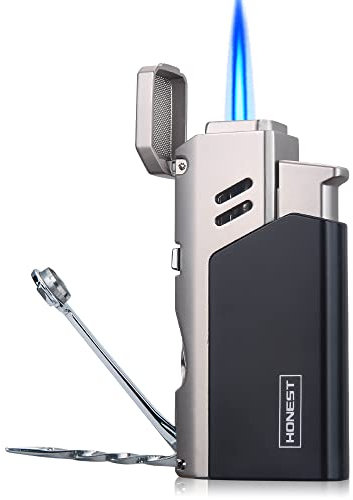 PROMISE Zigarettenanzünder, einzelne Flamme, winddichtes Feuerzeug, nachfüllbares Butangasfeuerzeug zum Kochen, Kerzen, Camping(Grau-D)