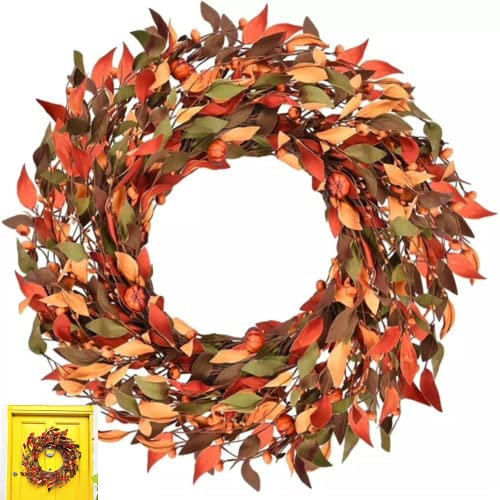 24in/60cm Autumn Wreath Front Door Wreath Autumn Home Decor Fall Decor Halloween Wreath Autumn Wreath Decorations Autumnal Wreath Door Reef Artificial Pumpkin Leaves For Christmas All Seasons