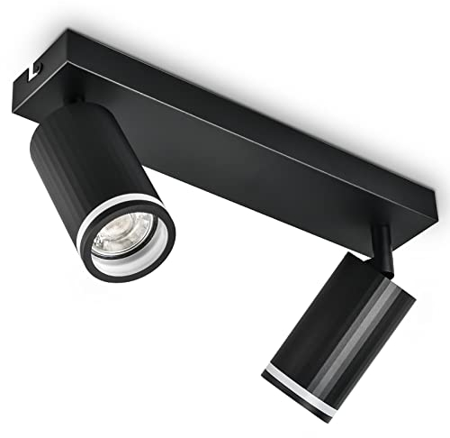 BOYIR LED Deckenstrahler 2-flammig Schwarz Drehbar und Schwenkbar Deckenstrahler Abnehmbarer Frontring GU10 Deckenlampe Spot lampe für Wohnzimmer, Schlafzimmer, Gänge I Ohne Leuchenmittel