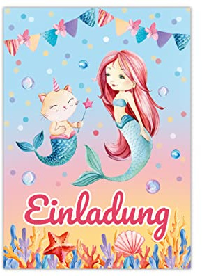 12 Einladungskarten zum Kindergeburtstag Geburtstag Mädchen Meerjungfrau