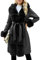 Giolshon Damen-Jacke mit Fellfutter aus Wildlederimitat, Kapuze und Pelzkragen dicker langer Mantel mit Gürtel 244 Schwarz XL