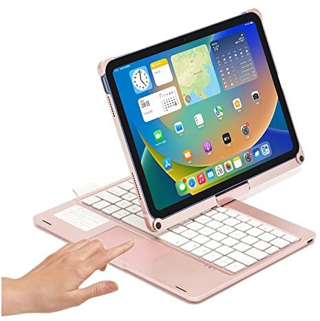 HENGHUI 360° Rotatable Touch Keyboard for iPad A16 2025 (11th Gen,11)/ iPad 10th Generation 2022 10.9 inch Backlight Keyboard Built‑in Trackpad, Bluetooth Foldable Keyboard Cover (Rosegold)