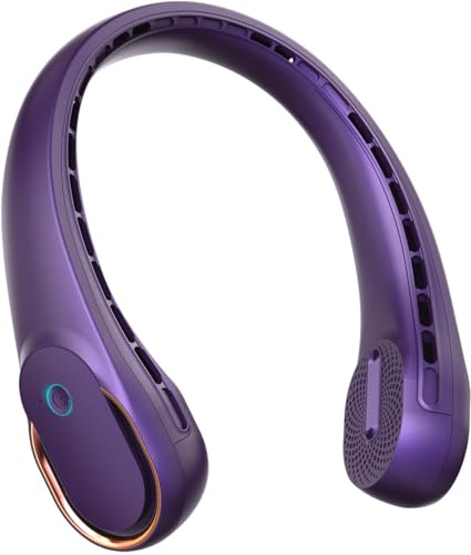 FrSara Neck Fan, Bladeless Neck Fan, Upgraded 5200mAh, Long Endurance, Upgraded air volume, Easier to Use, 360° Cooling, No Hair Twisting, Non-Slip Material, Rechargeable, 3-Speed, Purple