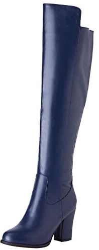 Lroey Reoly Stivali da Donna con Tacco a Blocco Sopra Il Ginocchio Stivali Invernali con Tacco Alto Punta Tonda Stivali Lunghi con Zip Blu Numero 39 EU