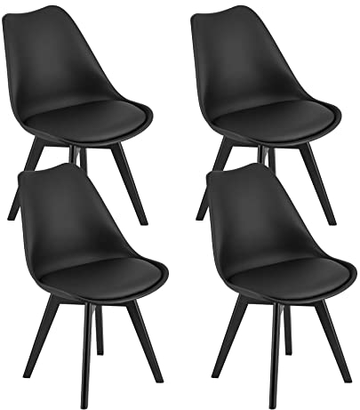 Home Collective 4er Set Esszimmerstuhl Stuhl Wohnzimmerstuhl, in insgesamt 11 Farben, 4X schwarz mit Vollholzbeinen in schwarz, bequemer & Stabiler Schalenstuhl