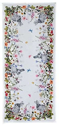matches21 HOME & HOBBY Tischläufer Vivien 40 x 90 cm Frühlingshafte Mitteldecke mit Hasen & Blumen für Ostern Polyester