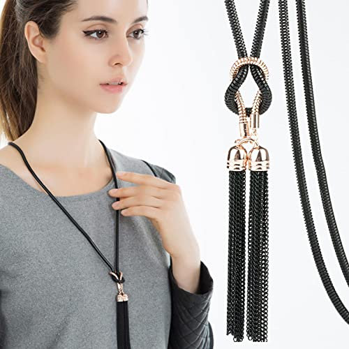 Bysonglezai Halskette Damen Anhänger Pulloverkette Langkettige Frauen Lange Halskette Mit Schwarzer Quaste Für Damen Neu