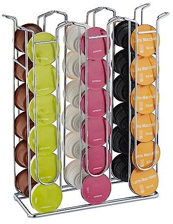 Relaxdays Porta Cialde, Contenitore Macchinetta, Metallo, HLP 32,5 x 26,5 x 9,5 cm, Argentato, Ferro, 36 Capsule Dolce Gusto