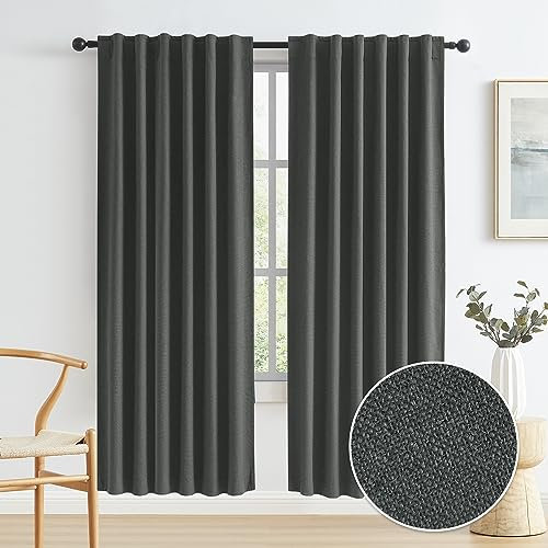 KEQIAOSUOCAI 80 Inch Blackout Linen Curtains 2 Panels, Sun Heat Blocking Closet Curtains for Bedroom Temporary Door Cover Room Divider Drapes for Apartment Doorway Privacy (Dark Grey, W50 x L80)