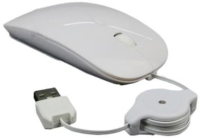 Mouse telescopico muto, mouse del computer Mouse silenzioso Mini Mouse Mouse filo USB Mouse con cavo retrattile per computer portatile Notebook (Bianco)