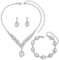FDEETY Parure Bijoux Femme Mariage Cristal Mariée Collier Boucle d'oreille et Bracelet Ensemble Mariage Fiançailles Mariée Demoiselle D'honneur (Argent)