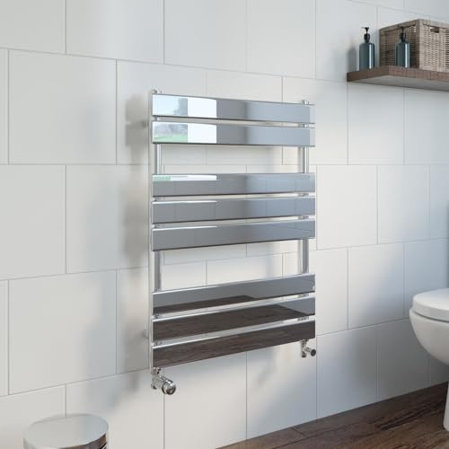 DuraTherm® 800 x 600mm Flat Panel Heated Towel Rail Radiator Modern Central Heating Bathroom Warmer Wall Mounted Ladder Rad, Polished Chrome