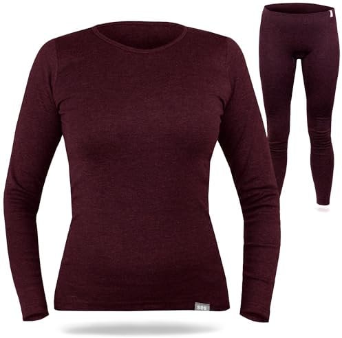 SES Thermounterwäsche Damen Set 50 Bordeaux - Atmungsaktive & Langlebige Thermowäsche aus Baumwolle - Wärme & Komfort für Winter, Ski & Outdoor