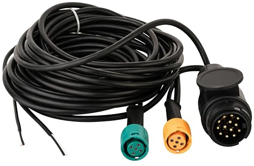 AUTOLIGHT 24 Set di cavi per rimorchio, 5 metri, 13 poli + 2 cavi di uscita DC per illuminazione rimorchio, luci posteriori cablaggio con connettore a baionetta