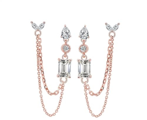 KnSam Rosegold 14 Karat 585 Ohrhänger Echt Gold Schmuck, Anhänger Kette Ohrringe Weihnachten mit Moissanit Rosegold Au750 Ohrringe Jugendstil