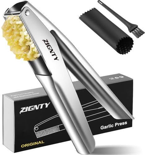 ZIGNTY Garlic Press Stainless Steel, Garlic Mincer Tool No Need to Peel