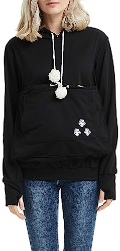 Rpporm Damen Pullover Kapuzenpullover mit Katzen Hund Tasche Hundetasche Katze Sweatshirt Pulli Hoodie Kapuze Katzenpulli Beutel Langarm Wintermantel große größen Kuschelig Warmer Winterjacke Damen