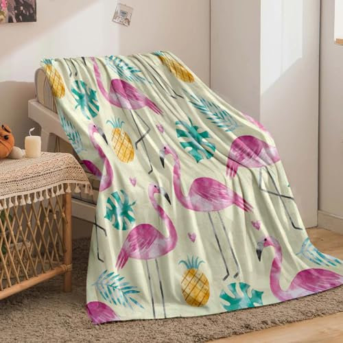 Zweig Wolldecke Beige Flamingo Flanell-Decke,Wohndecke Für Mädchen Kinder Baby, Shower Geburtstag Geschenke, Sofadecke - Superweiche, Kuschelige Mikrofaser 150X200Cm