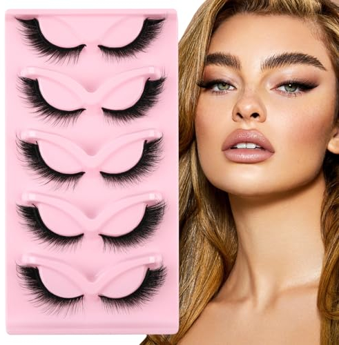 Kiusatig Faux Cils Naturel Fox Eye Lashes 5 Paires en œIl de Chat Fluffy Cat Eye Lashes Doux Faux Cils Yeux de Chat Oeil Moelleux faits à la main Angel Winged Reutilisable Fake Eyelashes(F25)