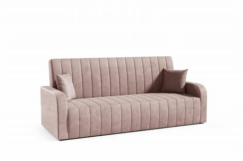 LIKMA Schmutziges Rosa Vielseitiges 3-Sitzer 214 cm Sofa mit Schlaffunktion und Bettkasten Otto - Velvet Schlafcouch - Moderne Wohnzimmer Couch - Sofa mit Bettfunktion - Schlafsofa, Stoff: Jasmine 61