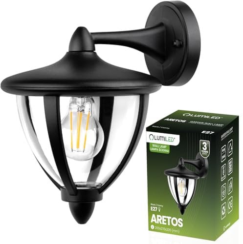 Lumiled Außenwandleuchte Vintage 230V Wandlampe Außenlampe Klassisch Wandleuchte Aluminium Schwarz Kunststoff IP44 Wasserdicht für E27 Leuchtmittel Outdoor Außen Garten Retro Gartenlampe