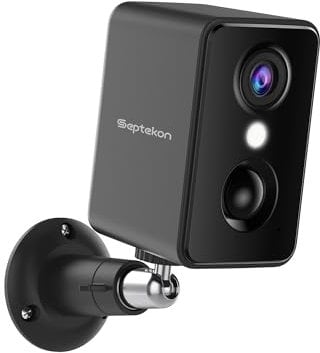 Septekon 2k Security Camera Wireless Rechargeable Battery Powered,PIR Motion Detection Siren Floodlight with 3MP Color Night Vision,Outdoor/Indoor CCTV Camera System,2-way Audio,IP66 Waterpoof,Black.