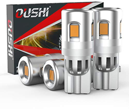 OUSHI T10 W5W 194 LED Ampoule de Voiture, 168 158 2825 Jaune Ambre 2835 SMD 12V D'Ampoule LED Remplacement pour Le Voyant de Clignotant de Dôme Intérieur de Voiture, Paquet de 4