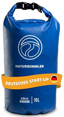 NATURBUMMLER® Dry Bag 10L [Aqua Secure+] 100 % wasserdichte Tasche mit Schultergurt & Rucksackfunktion – wasserfester Packsack für SUP, Angeln, Camping & Outdoor – Drybag Beutel (Marineblau)