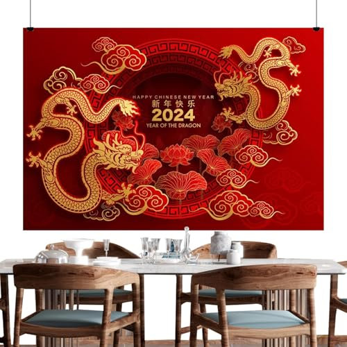 2024 Lunar New Year Hintergrund, Happy Chinese New Year Banner 2024 - Mond-Neujahrs-Drachenbanner,Mehrzweck-Partydekorationsbanner für Outdoor-Aktivitäten, Zuhause, Schule, Hotel und Party