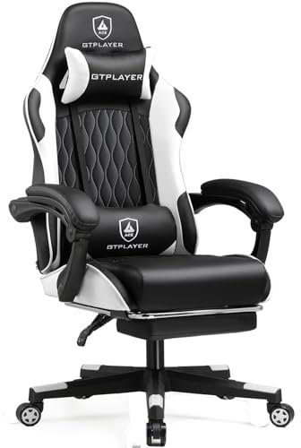 GTPLAYER Gaming Chair, Ergonomic Computer Chair with Footrest, Headrest and Lumbar Support Height Adjustable Gaming Chairs 360° Swivel Office