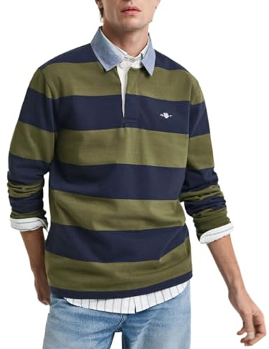 Gant Herren Reg Chambray Stripe Heavy Rugger Polohemd, Moss Green, 3XL EU