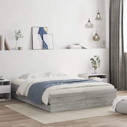 Iiaky Bettgestell mit Schubladen Bett Mit Stauraum Bettgestell Tagesbett Betten Bett Mit Schubladen Grau Sonoma 140x200 cm Holzwerkstoff