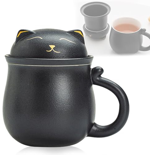 Tazza con Filtro e Coperchio, Tazze da The di Ceramica 13,5 once, Tazza Tisana Caffè Tazza Gatti, Regalo per compleanno Natale e Vacanze