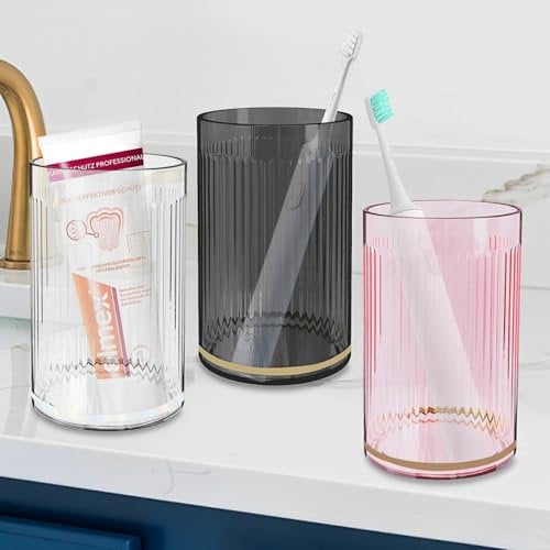 Xpieoyrm Ensemble de gobelets pour Brosse à Dents 3 pièces, Gobelet Brosse à Dent Reutilisable, Gobelet en Plastique Polyvalent incassable pour Salle de Bain, Tasse de Rince Bouche Antidérapant