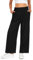 Timuspo Waffelmuster Schwarze Stoffhose mit Taschen Wide Leg Palazzo Hose Lässig Bequem Damen Elegant High Waist Breite Hosen L