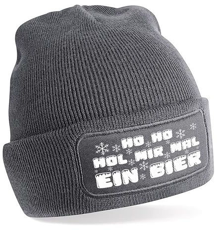 Herzbotschaft Beanie Strickmütze mit Spruch | Ho Ho HOL Mir mal EIN Bier | Farbwahl | Unisex SoftTouch angenehm weiche und warme Wintermütze | OneSize Einheitsgröße für Erwachsene