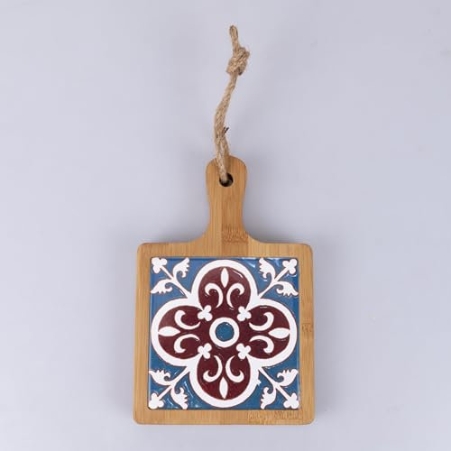 Villa d'Este Home Tivoli Set 6 Tagliere in legno di bambù e ceramica, 19,6x12,9cm, Tradizione