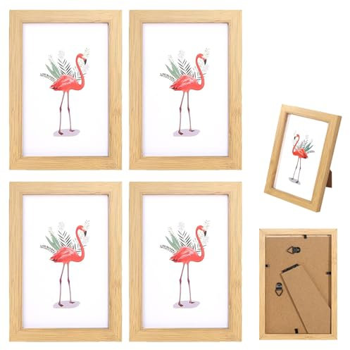 Marcos de Fotos, 17,4x12,2cm Marco de Madera, 4 Piezas Marcos para Pósteres, Marco de Madera MDF, Marco de Pared Naturaleza, Marcos Adecuado para fotos de 15x10 cm, Para Decorar Salones, Pasillos