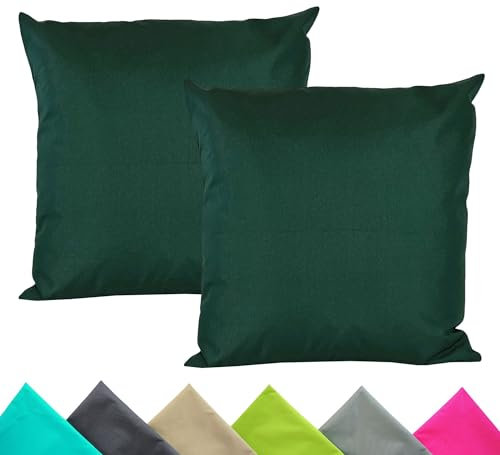 JACK 2er Set 40x40cm Outdoor Kissenhülle Kissenbezug Wasserfest Sitzkissen Lounge Kissen Garten Stuhl Lotus Effekt, Farbe:Dunkelgrün