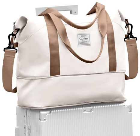 SZLX Travel Duffel Bag Weekend Bag with Trolley Sleeve Ryanair Cabin Bag 40x30x20 Duffel Bag Wizzair,Dry & Wet Seperated Sports Gym Bag Waterproof Carry On Bag for Women Men Hospital Tote(Beige Brown)