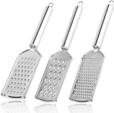 3 Pcs Kitchen Grater, Small Hand Held Cheese Graters for Kitchen with Handle for Chocolate Cheese Coconut Nuts Ginger Carrot Grater, Stainless Steel, Microfine/Fine/Coarse