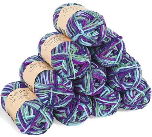 Coopay Wolle zum Häkeln, Farbverlauf Häkelgarn 10x45g, Wolle zum Stricken, Weiche Bunt Milchfaser Baumwolle zum Häkeln, 5-Fädig, Schöne Häkelwolle für Schal, Socken, Babykleidung - Lila Blau Grün
